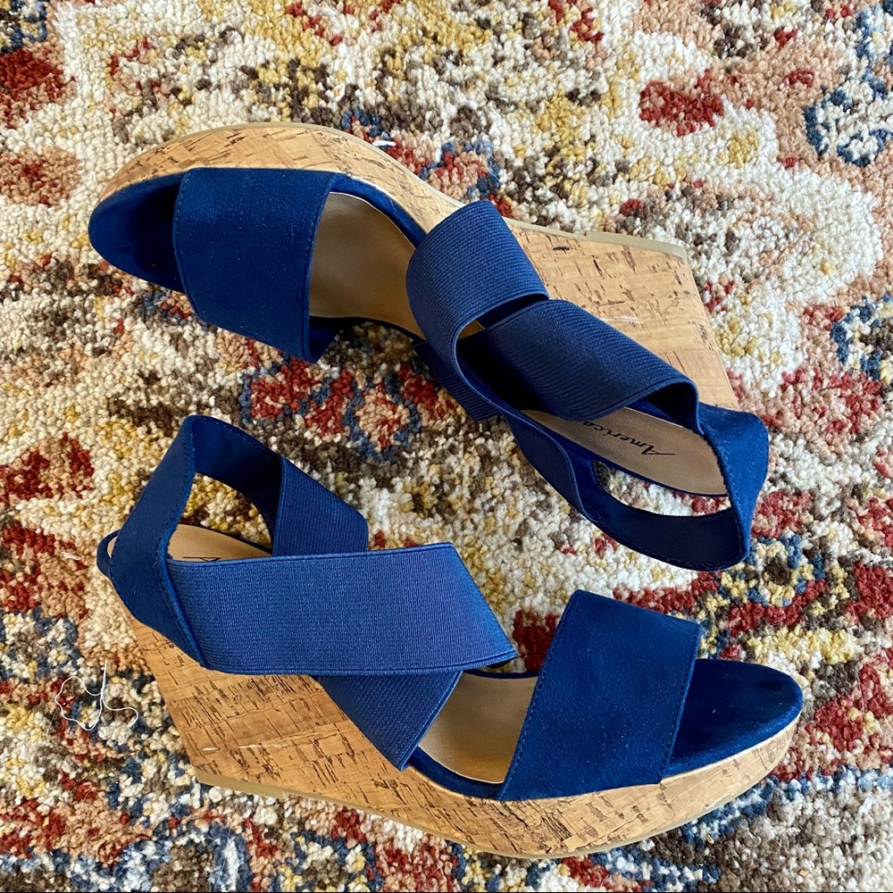 American Eagle blue wedge sandals